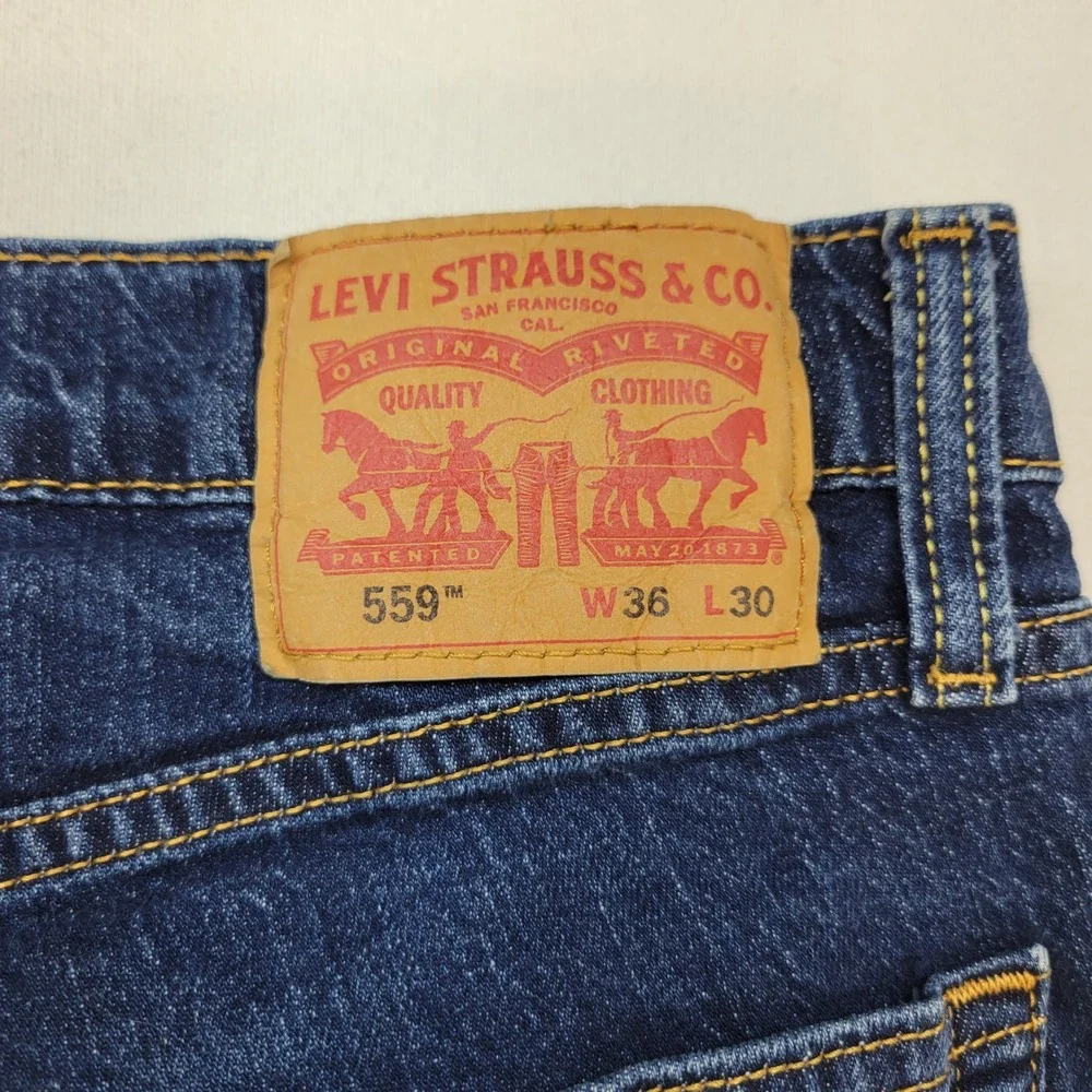 Levi's 559 Relaxed Straight Jeans Mens 36x30 Blue Denim Stretch Dark Wash